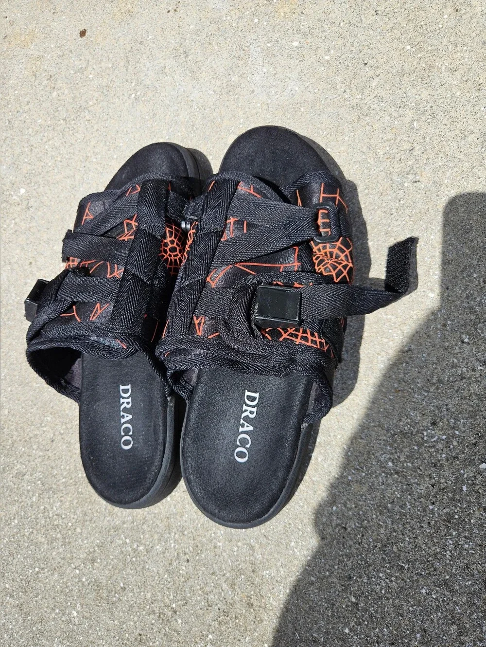 Draco Black And Orange Reflective Slides Sandals Men's Size 11-12 Pre-owned